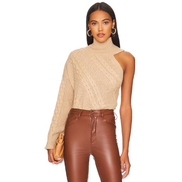 Revolve Line & Dot Bijou Top Cable Knit Sweater Size S One Shoulder ASO Today - Picture 1 of 11